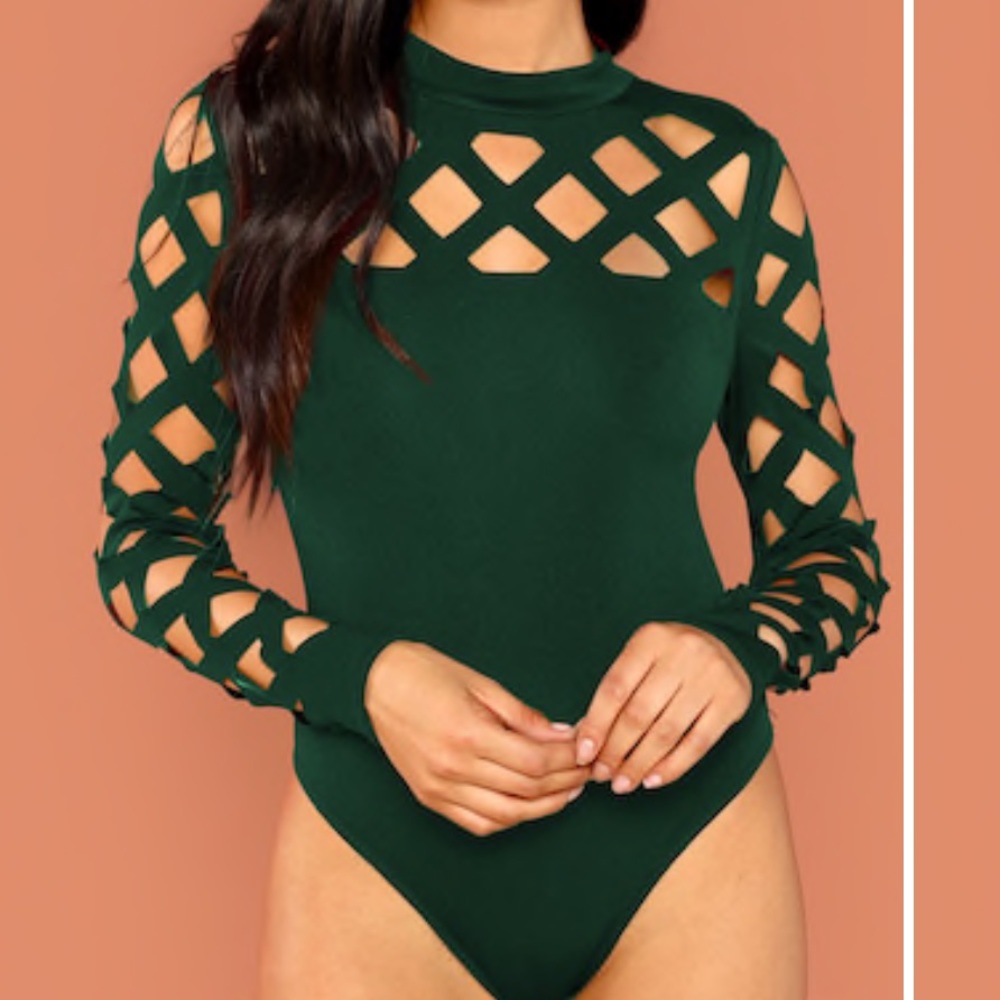 Mock Neck Geo Cut Out Bodysuit